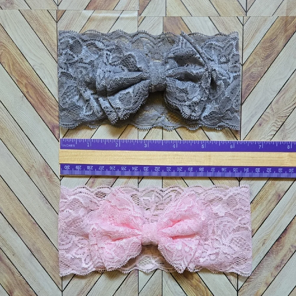 Lace Bowknot Gray Pink Headbands Elastic Bow Headwrap Baby Girl Hairbands